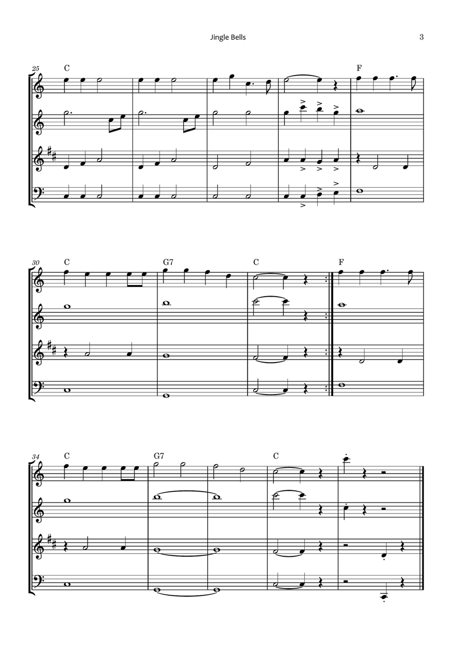 Jingle Bells Woodwind Quartet scores gallery preview page 3