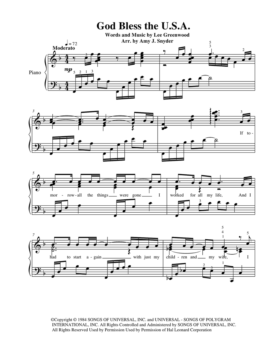 God Bless The U.S.A. Piano Solo scores gallery preview page 2