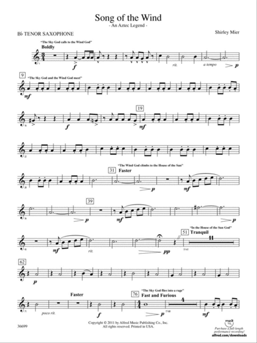 Song of the Wind: B-flat Tenor Saxophone Concert Band scores gallery preview page 1