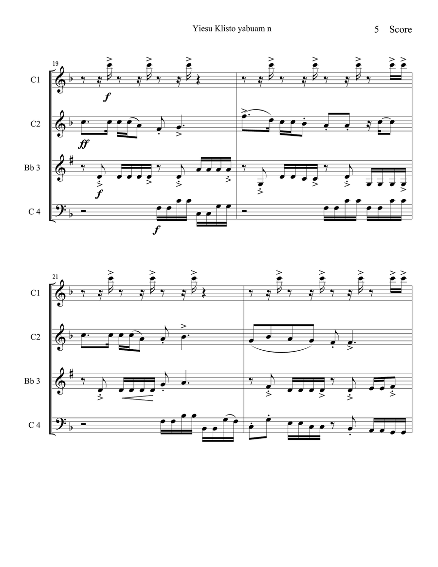 In Jesus Christ's Love - Hymn from Togo, Africa for 4 woodwinds Small Ensemble scores gallery preview page 5