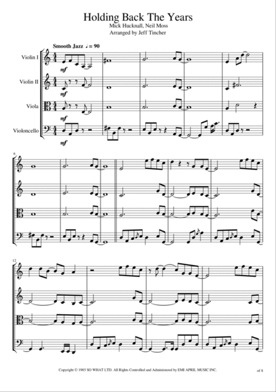 Holding Back The Years String Quartet scores gallery preview page 2