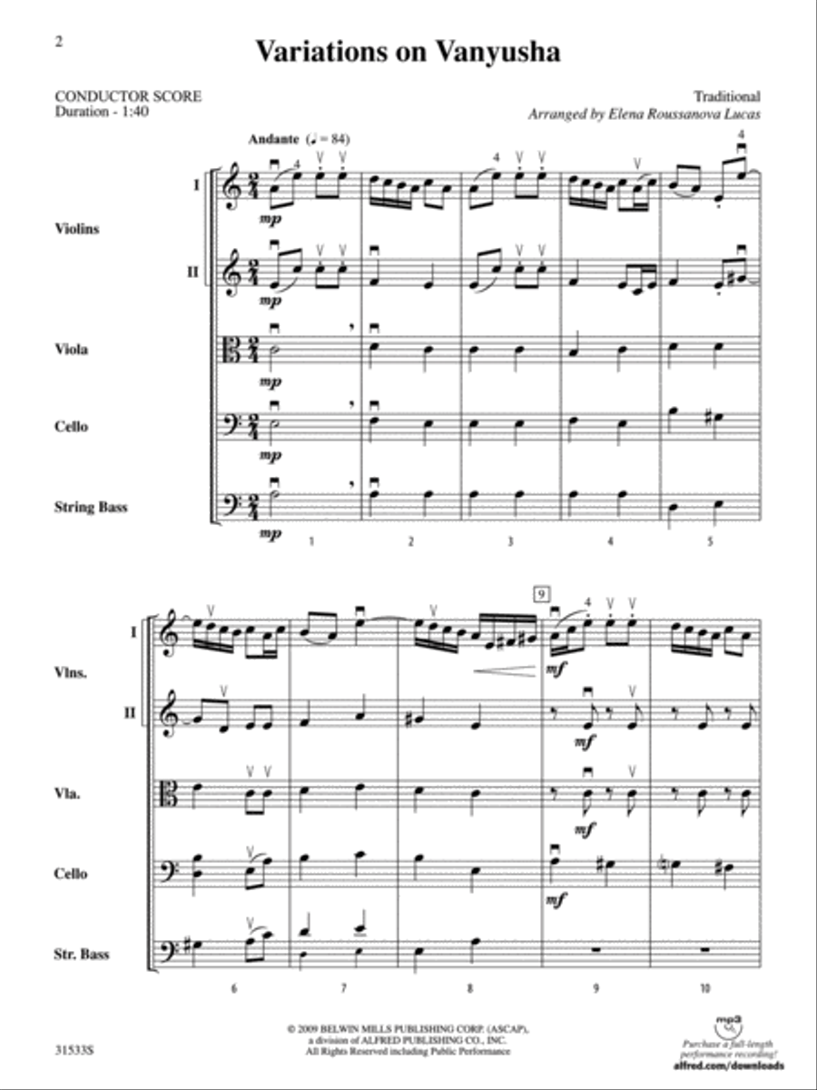 Variations on Vanyusha String Orchestra scores gallery preview page 2