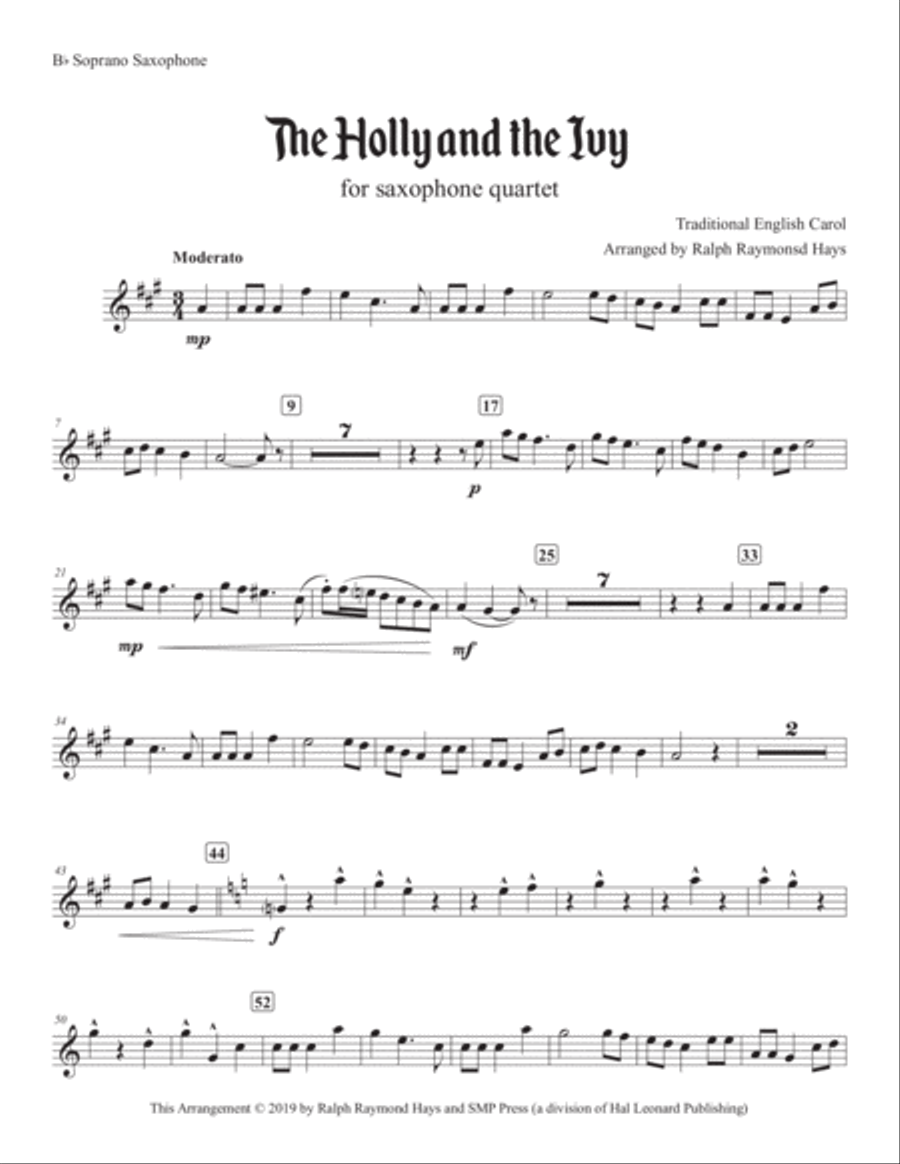 The Holly and the Ivy (for saxophone quartet) Saxophone Quartet scores gallery preview page 6