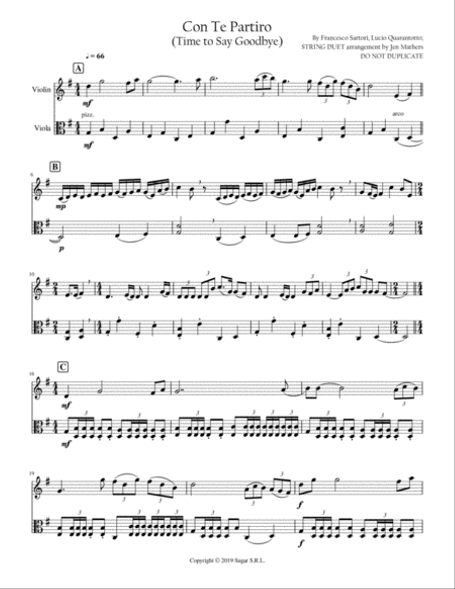 Con Te Partiro (time To Say Goodbye) String Duet scores gallery preview page 3
