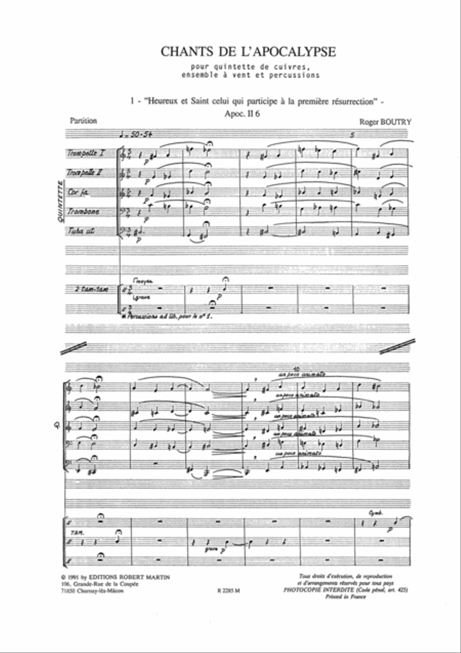 Chants de l'Apocalypse, Quintette de Cuivres Solo Set of Parts scores gallery preview page 2
