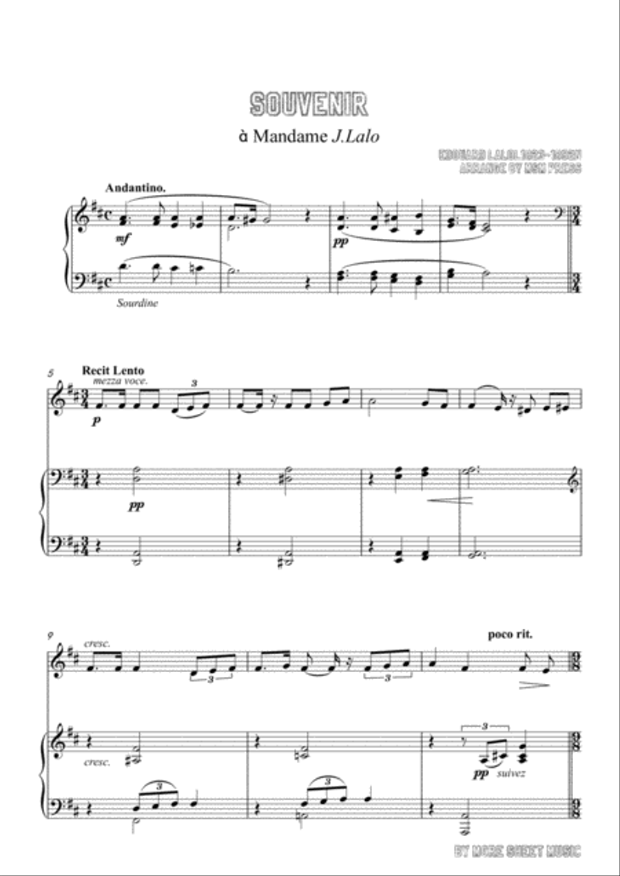 Lalo-Souvenir, for Violin and Piano Violin Solo scores gallery preview page 3