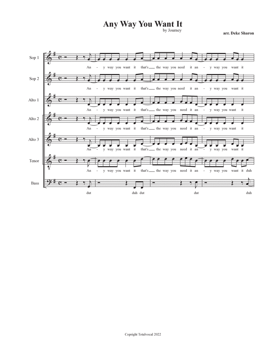 Any Way You Want It Divisi scores gallery preview page 1