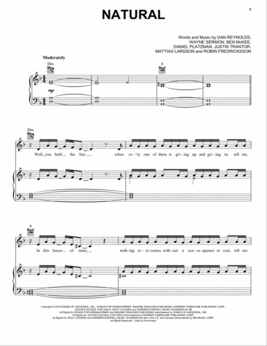 Natural Natural Piano, Vocal, Guitar scores gallery preview page 1