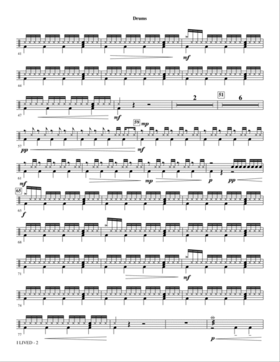 I Lived - Drum Set Choir scores gallery preview page 2