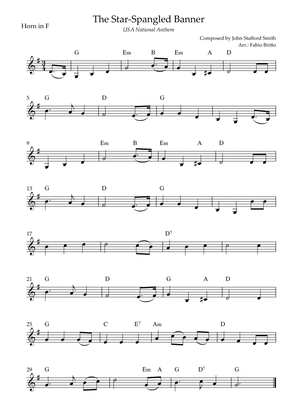 Book cover for The Star Spangled Banner (USA National Anthem) for Horn in F Solo with Chords (C Major)