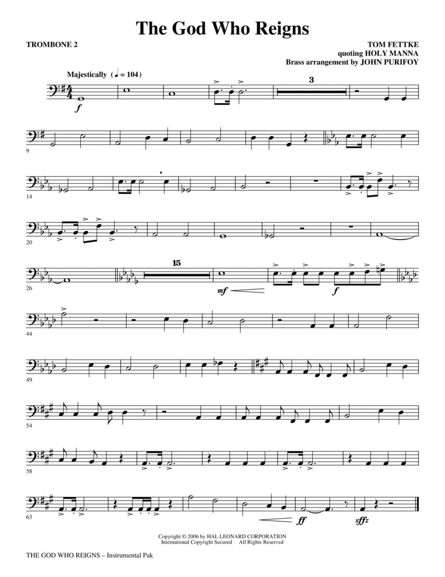 The God Who Reigns - Trombone 2 Choir scores gallery preview page 1
