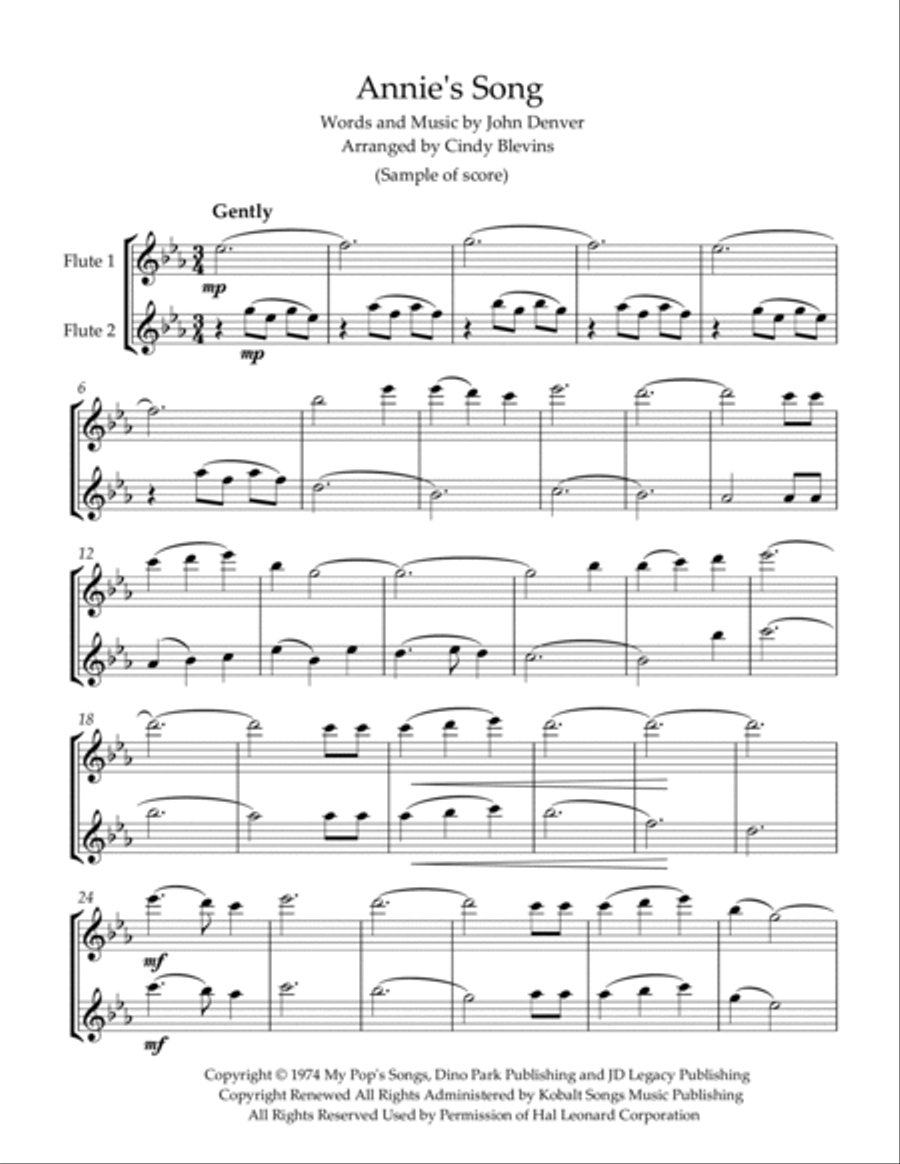 Annie's Song Flute Duet scores gallery preview page 2