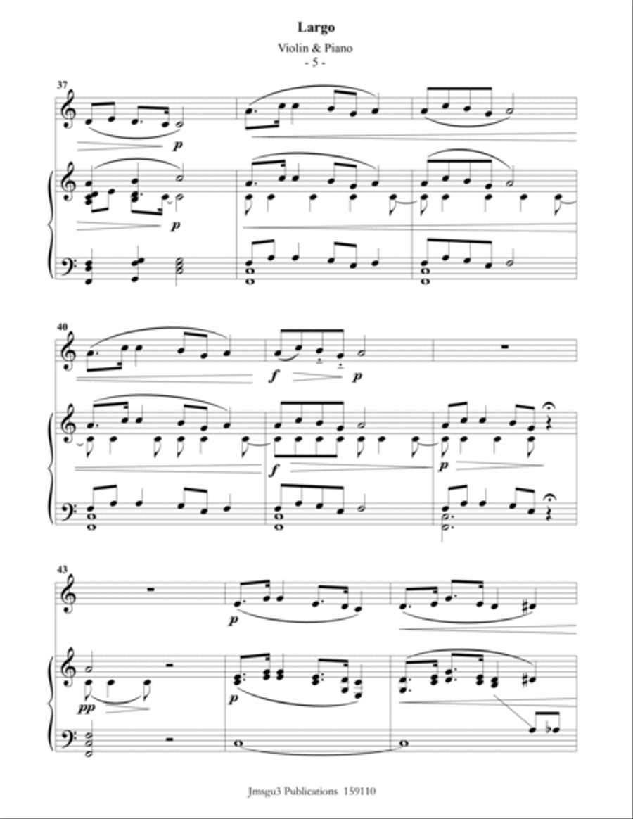 Dvořák: Largo from the New World Symphony for Violin & Piano Violin Solo scores gallery preview page 5