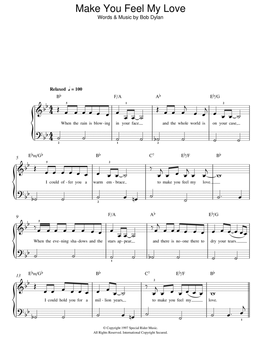 Make You Feel My Love Easy Piano scores gallery preview page 1