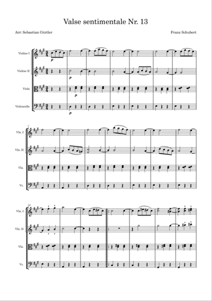 Valse sentimental Nr. 13 Valse sentimental Nr. 13 String Quartet scores gallery preview page 2