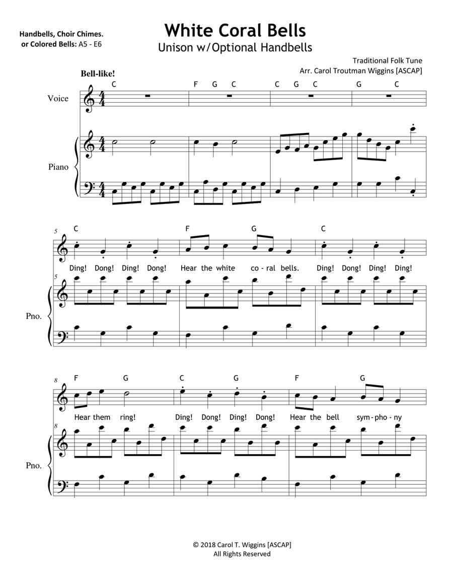White Coral Bells White Coral Bells Unison Choir scores gallery preview page 1