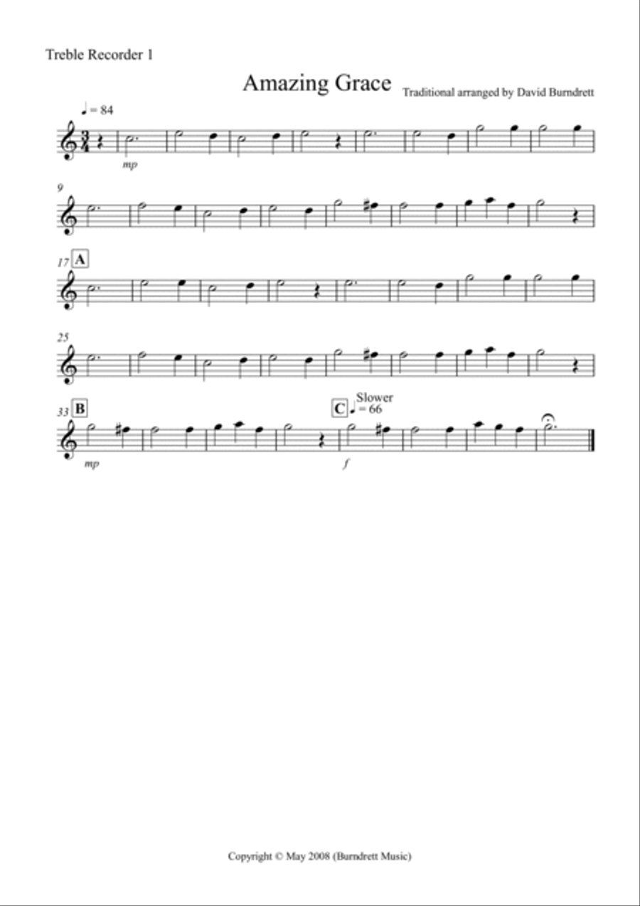 Amazing Grace for Recorder Quintet Recorder scores gallery preview page 4