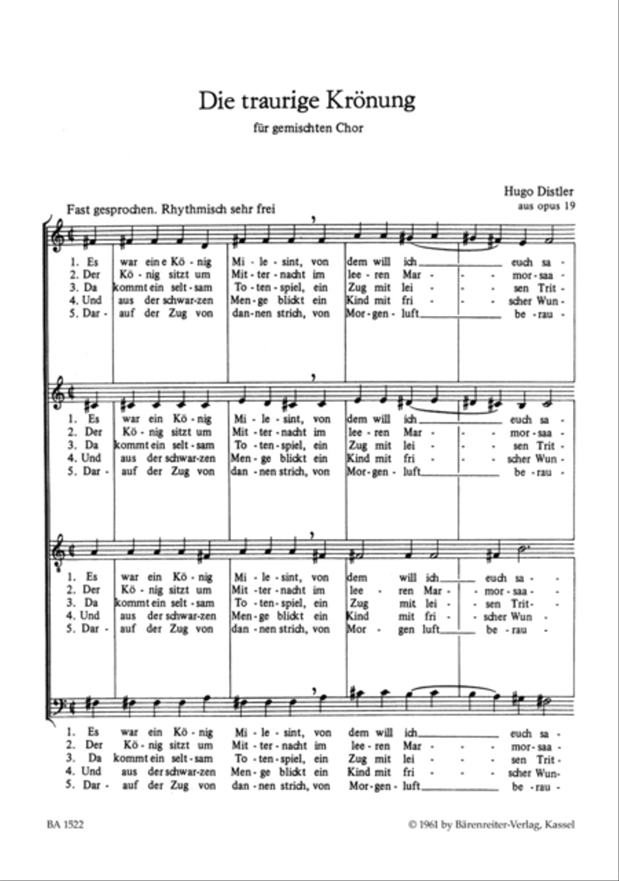 Die traurige Kronung (Es war ein Konig Milesint), Op. 19 4-Part scores gallery preview page 2
