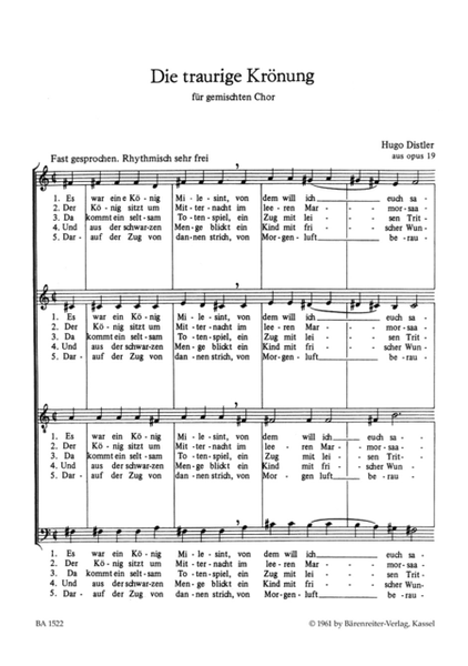 Die traurige Kronung (Es war ein Konig Milesint), Op. 19
