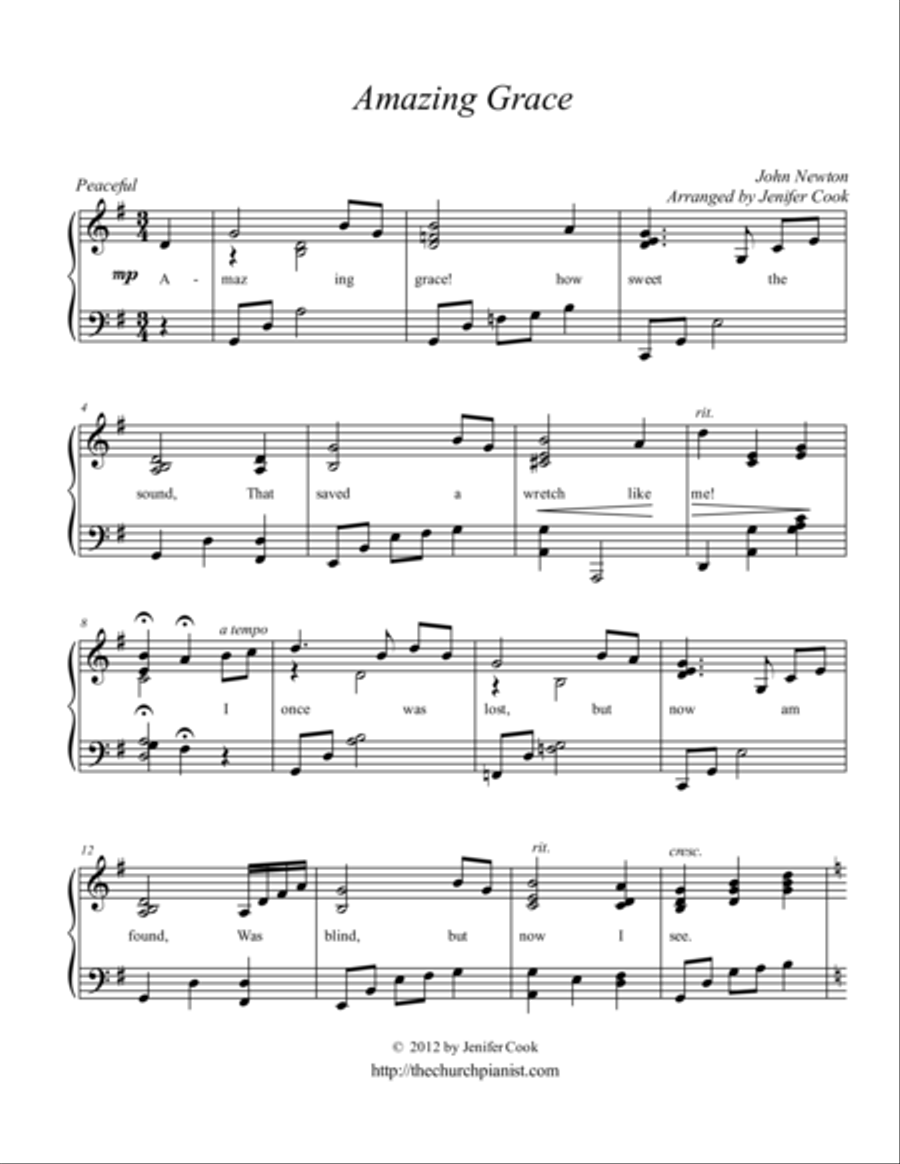 Amazing Grace Piano Solo scores gallery preview page 1