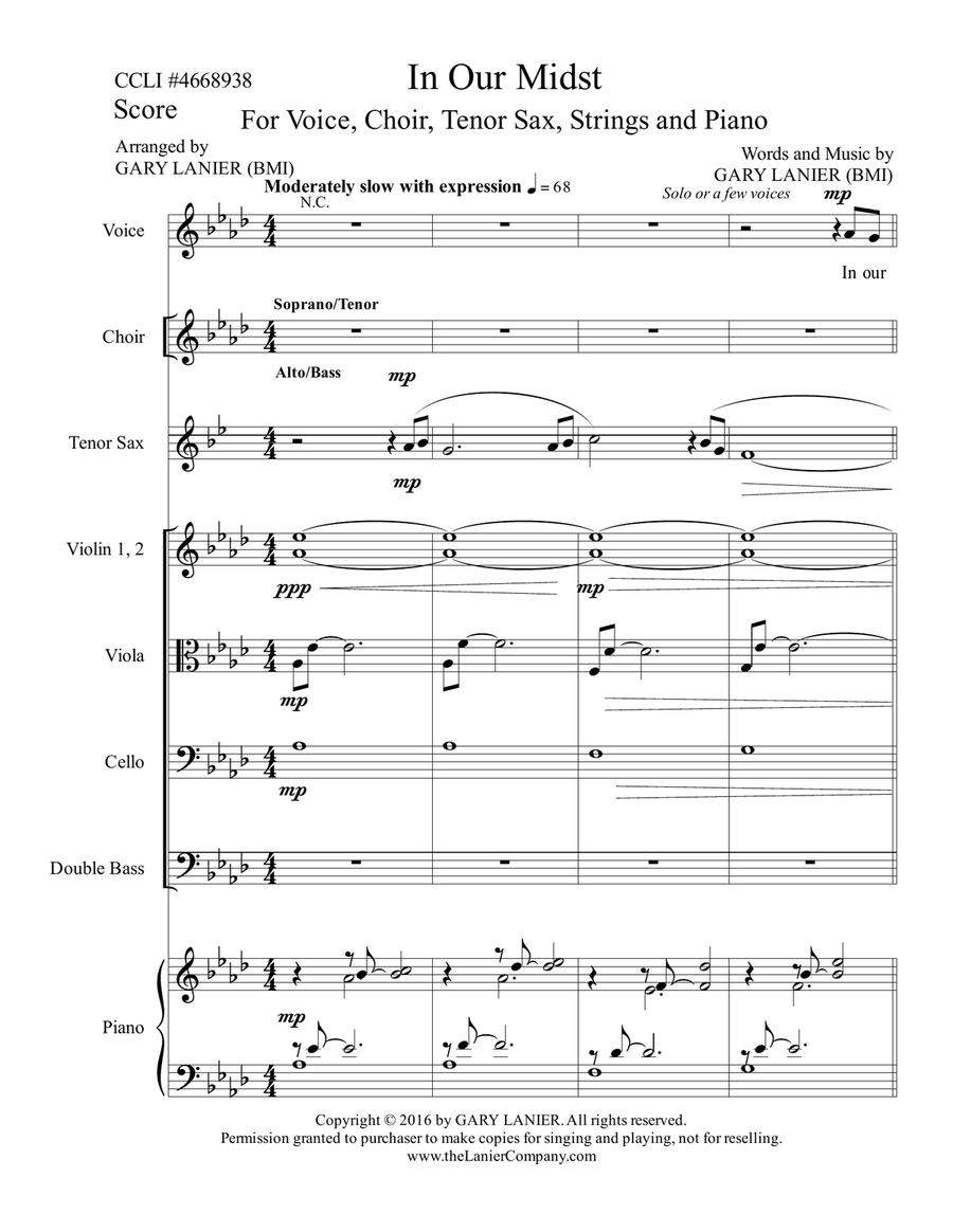 Gary Lanier: IN OUR MIDST (Worship - For Voice, Choir, Tenor Sax, String Orchestra and Piano with Pa Choir scores gallery preview page 2