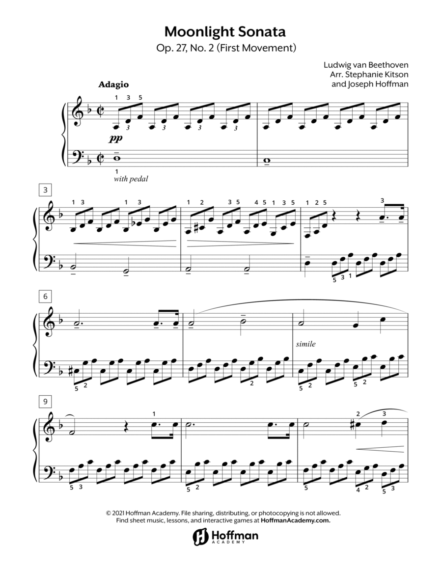 Moonlight Sonata (First Movement) Piano Solo scores gallery preview page 1