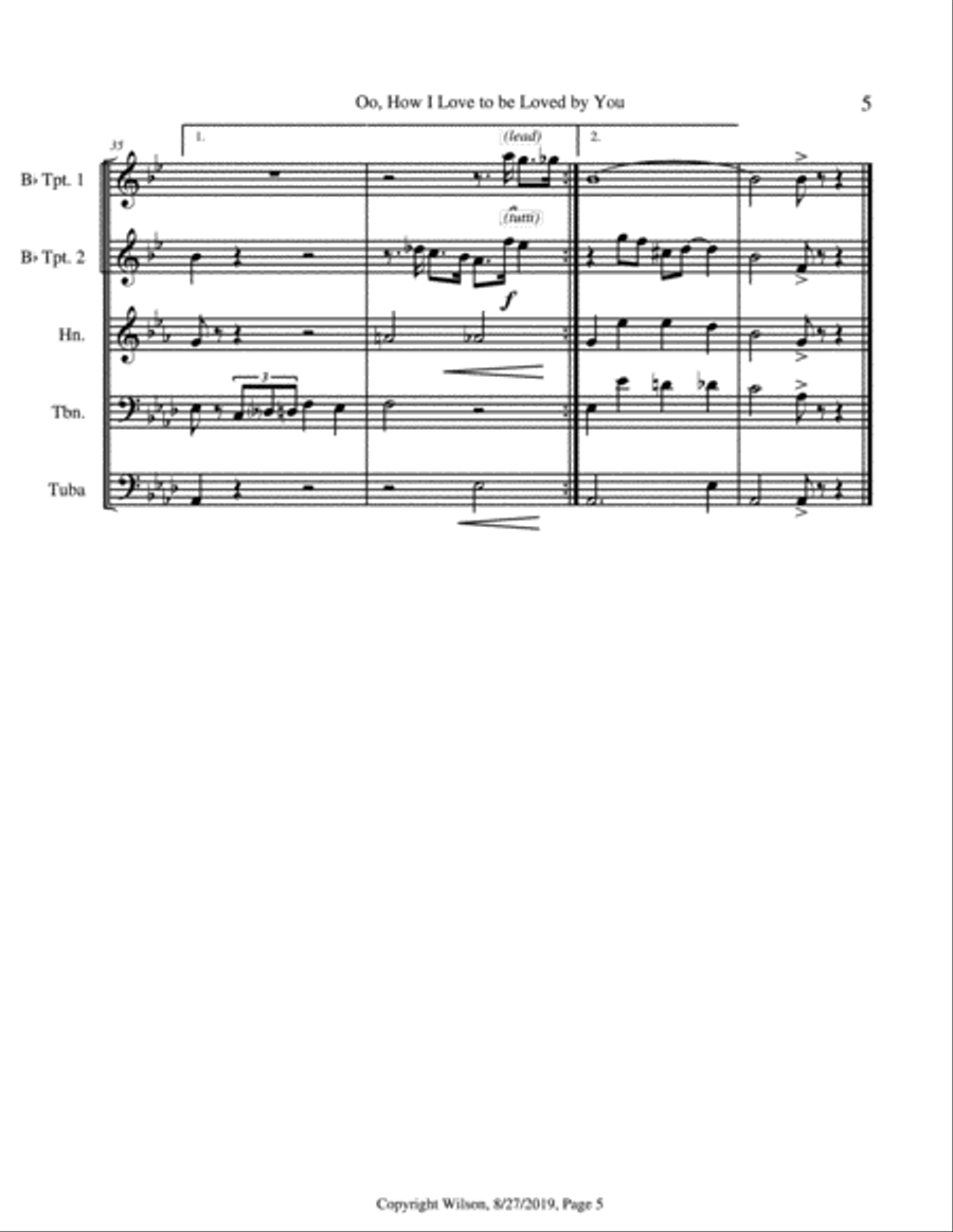Oo, How I Long to Be Loved by You Brass Quintet scores gallery preview page 6