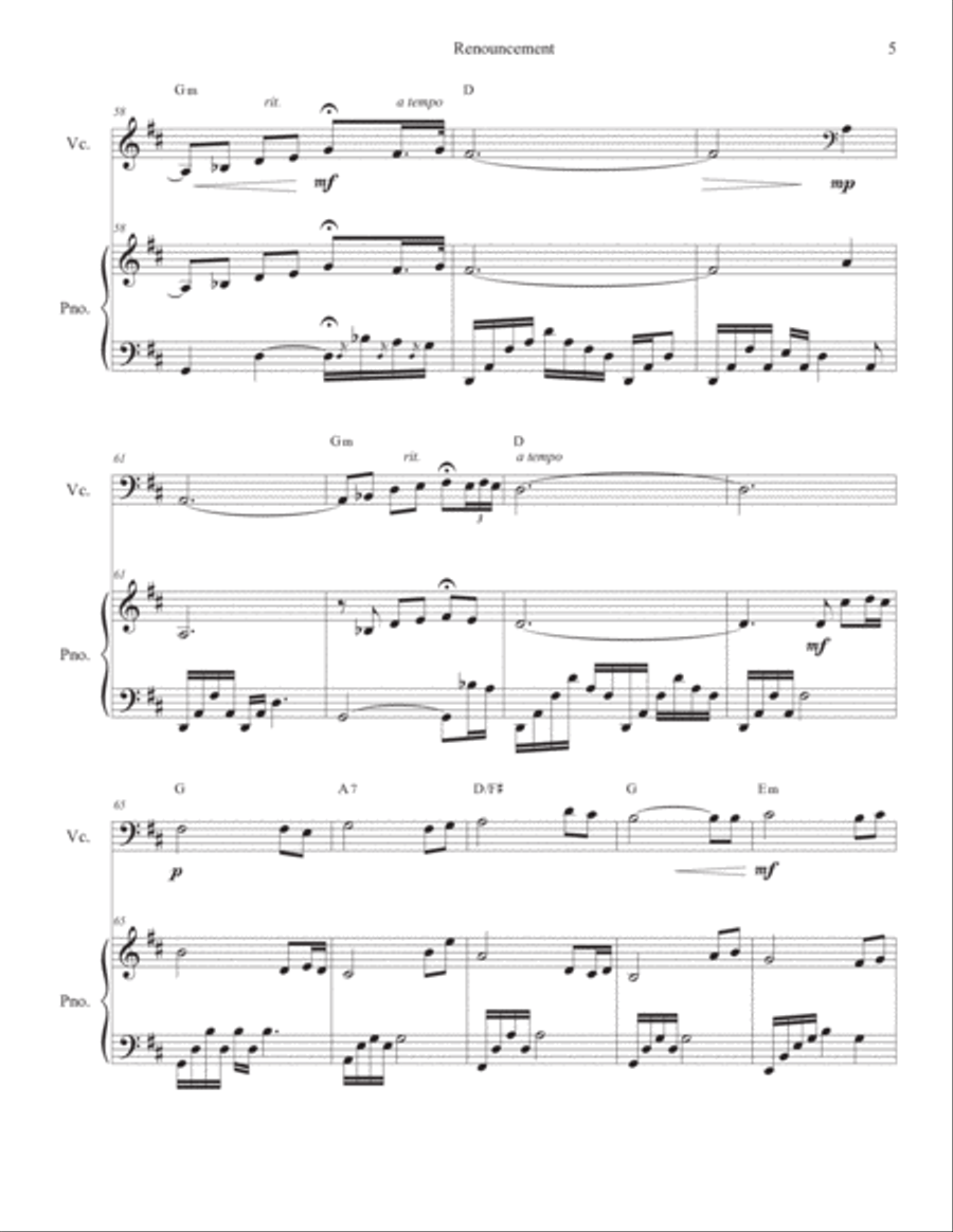 Renouncement for cello and piano duet Piano Accompaniment scores gallery preview page 5