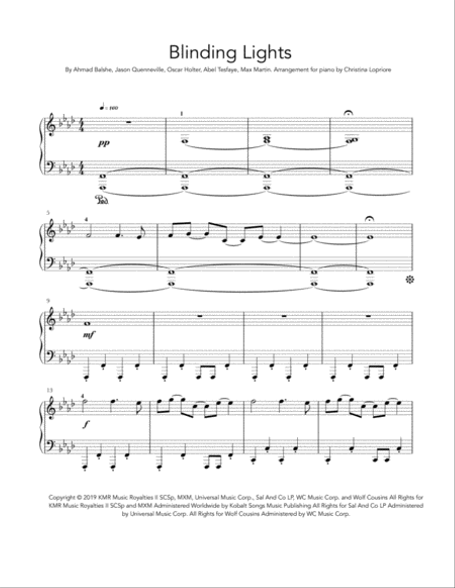Blinding Lights Piano Solo scores gallery preview page 1