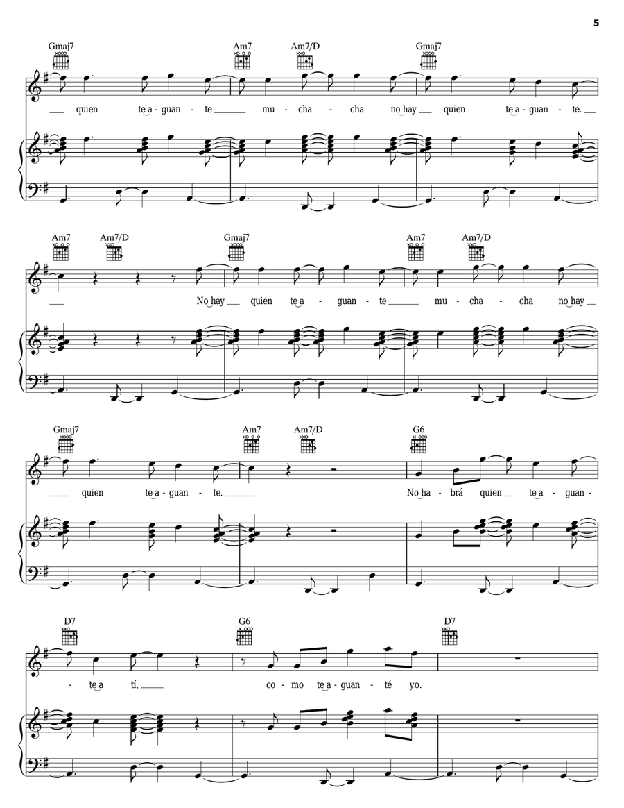 No Hay Quien Te Aguante Piano, Vocal, Guitar scores gallery preview page 5