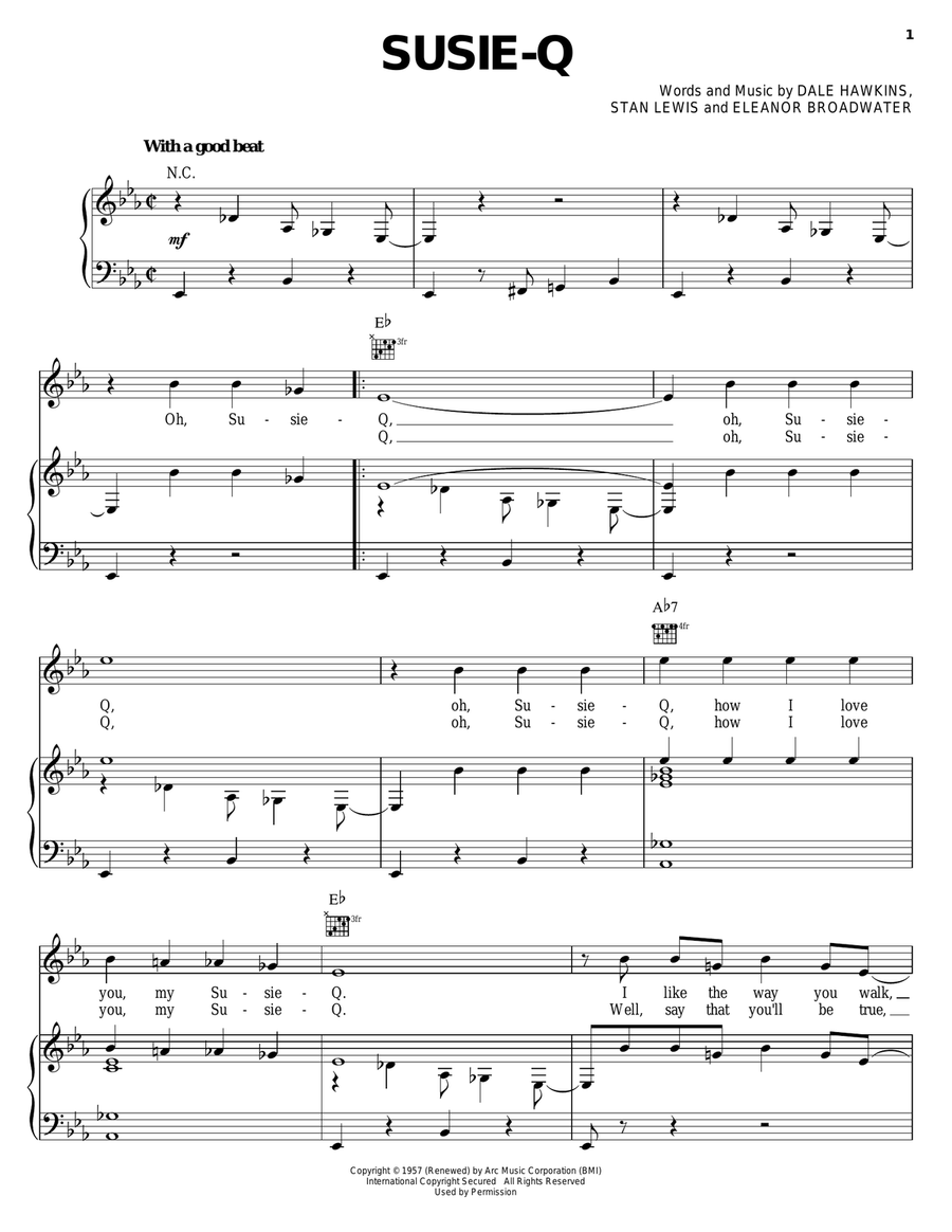Susie-Q Piano, Vocal, Guitar scores gallery preview page 1