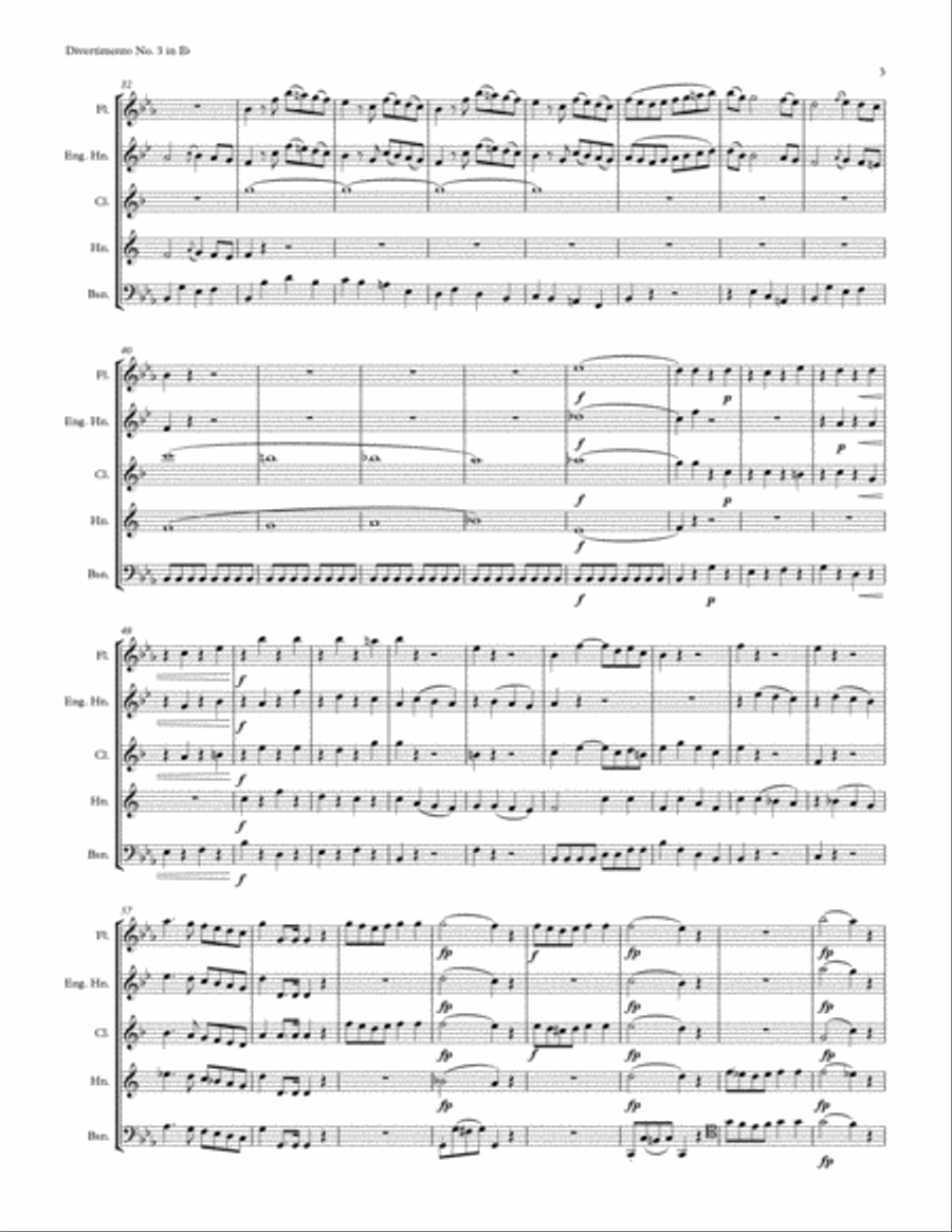 Mozart: Divertimento No. 3 in Eb Major, K. 166 for Woodwind Quintet (English Horn) Woodwind Quintet scores gallery preview page 3