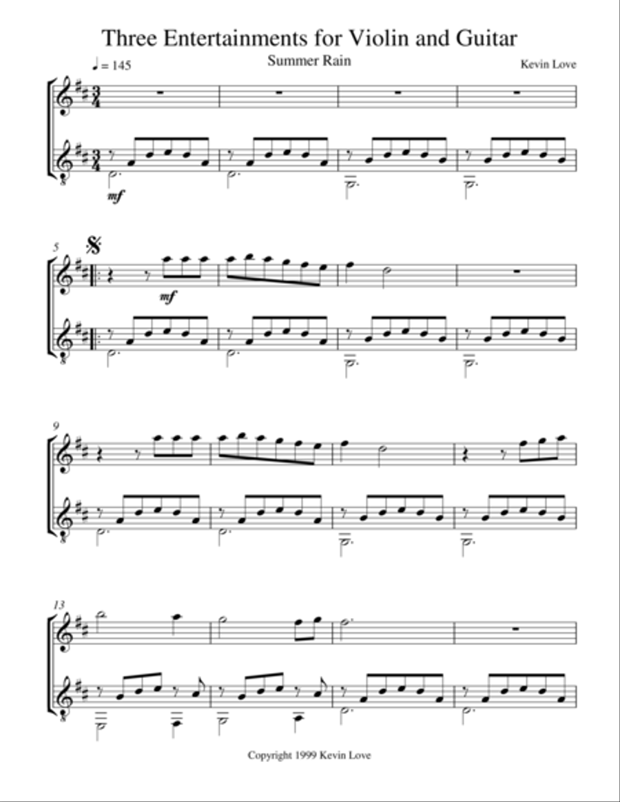 Three Entertainments for Violin and Guitar - Summer Rain - Score and Parts String Duet scores gallery preview page 1