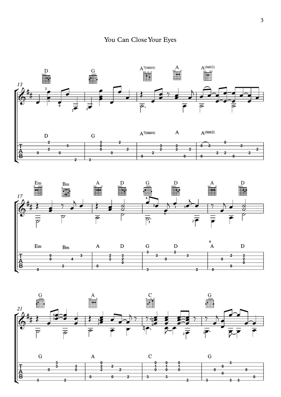 You Can Close Your Eyes Guitar Tablature scores gallery preview page 3