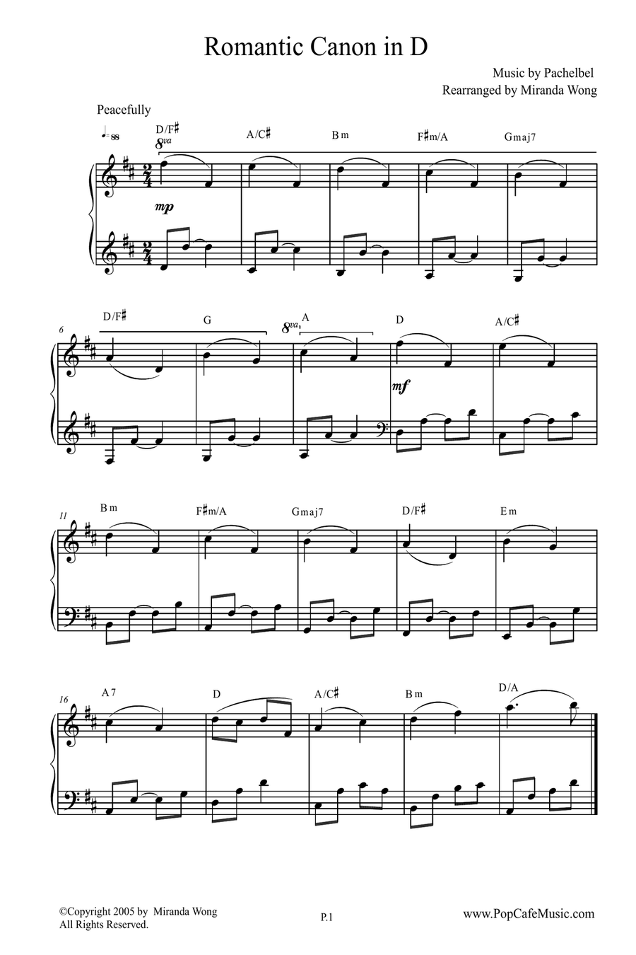 Romantic Canon in D Romantic Canon in D Easy Piano scores gallery preview page 1