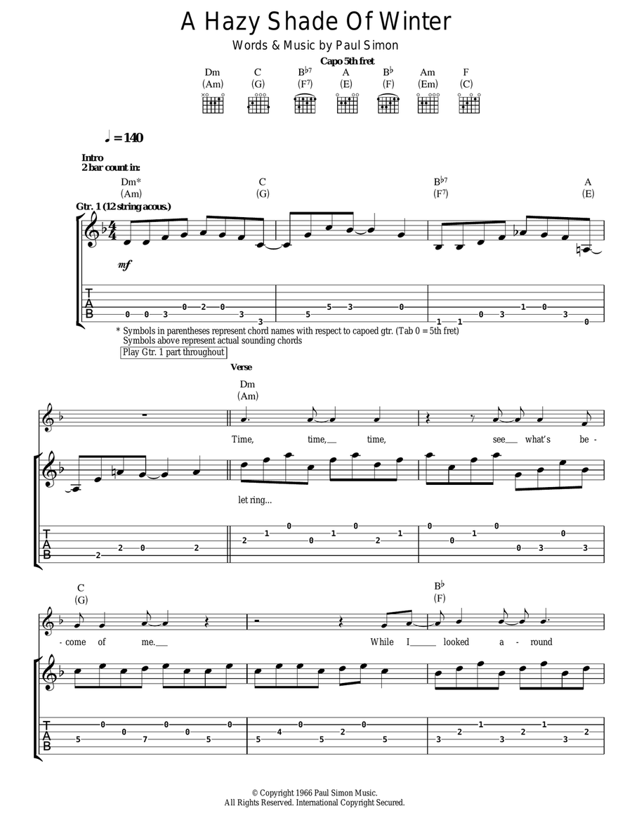 A Hazy Shade Of Winter Acoustic Guitar scores gallery preview page 1