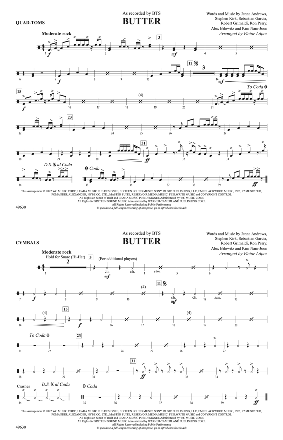 Butter: Quad-Toms Marching Band scores gallery preview page 1