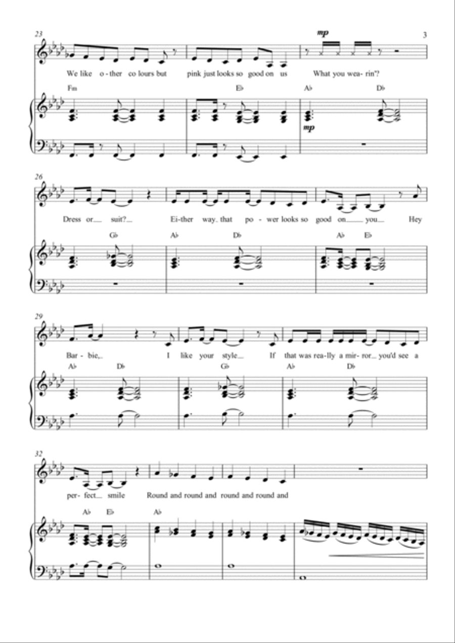 Pink (from Barbie The Album) Piano, Vocal, Guitar scores gallery preview page 3