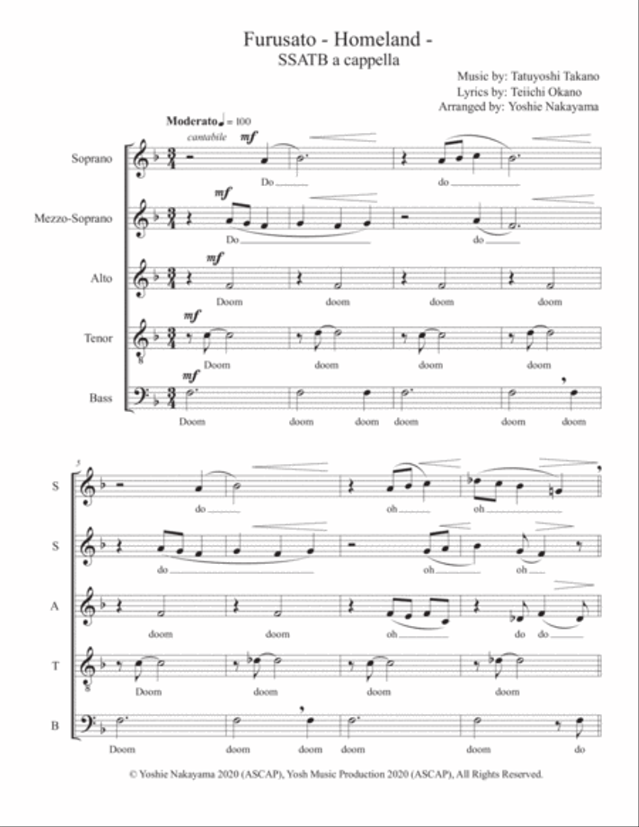 Furusato - Homeland - SSATB Acappella Divisi scores gallery preview page 1
