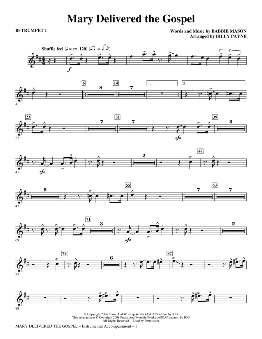 Mary Delivered The Gospel - Bb Trumpet 3 Choir scores gallery preview page 1