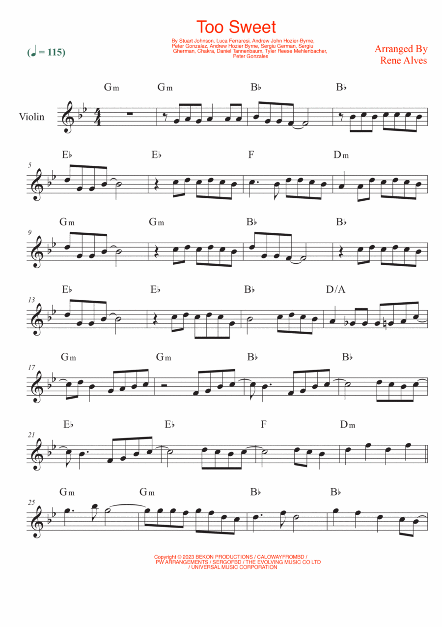 Too Sweet Violin Solo scores gallery preview page 1