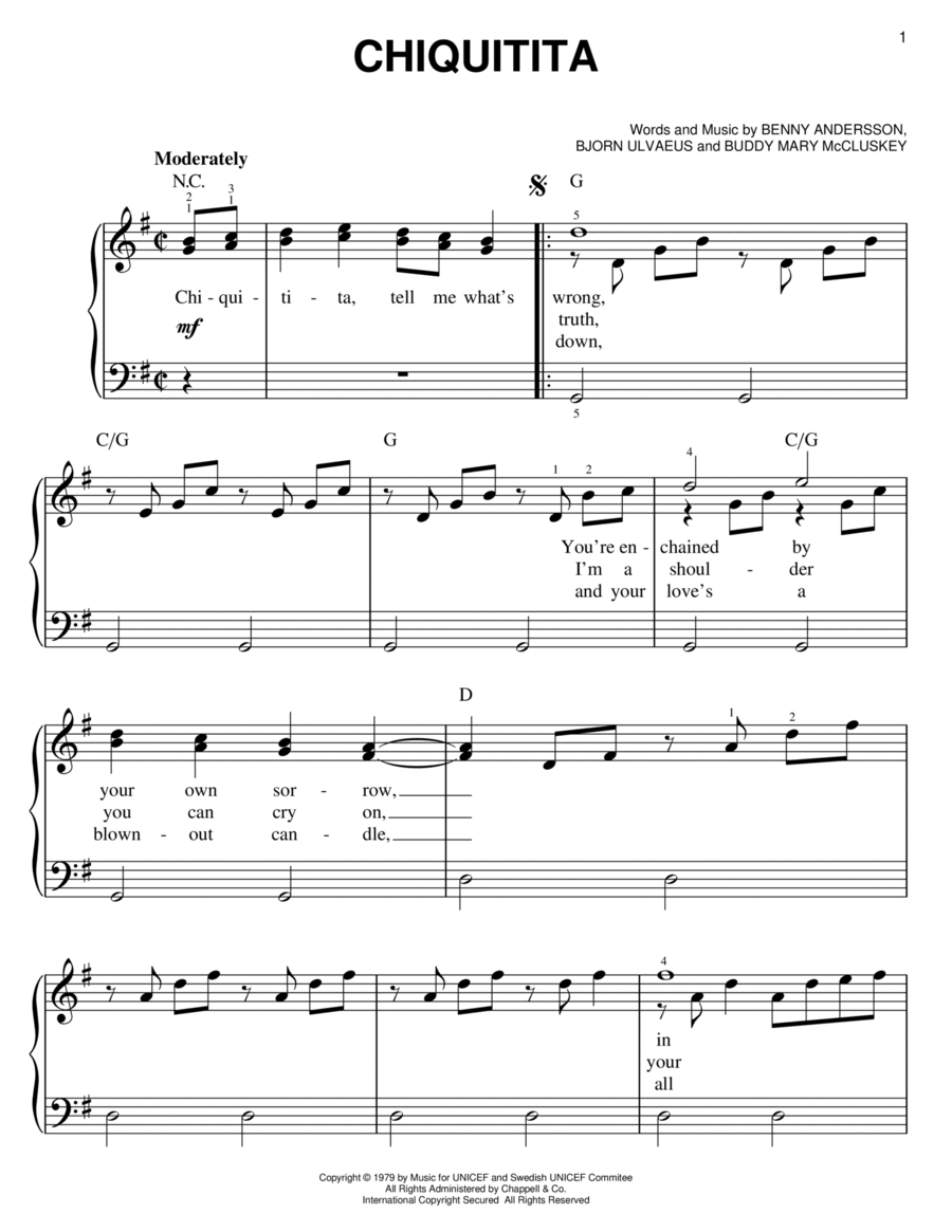 Chiquitita Chiquitita Easy Piano scores gallery preview page 1
