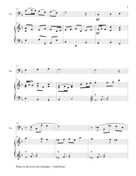 PRAISE TO THE LORD, THE ALMIGHTY (Duet – Cello and Piano/Score and Parts) image number null