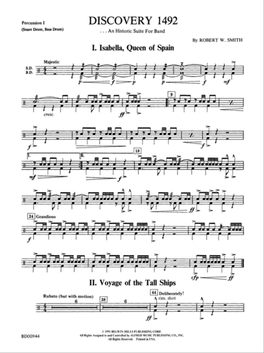 Discovery 1492: 1st Percussion Concert Band scores gallery preview page 1