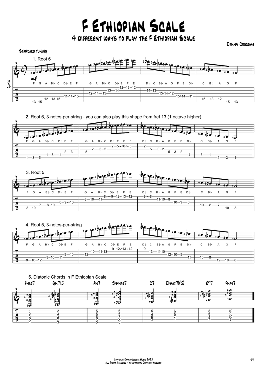 F Ethiopian Scale (4 Ways to Play) Electric Guitar scores gallery preview page 1