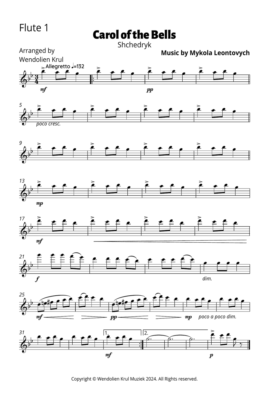 Carol of the Bells (Shchedryk) Flute Choir scores gallery preview page 6