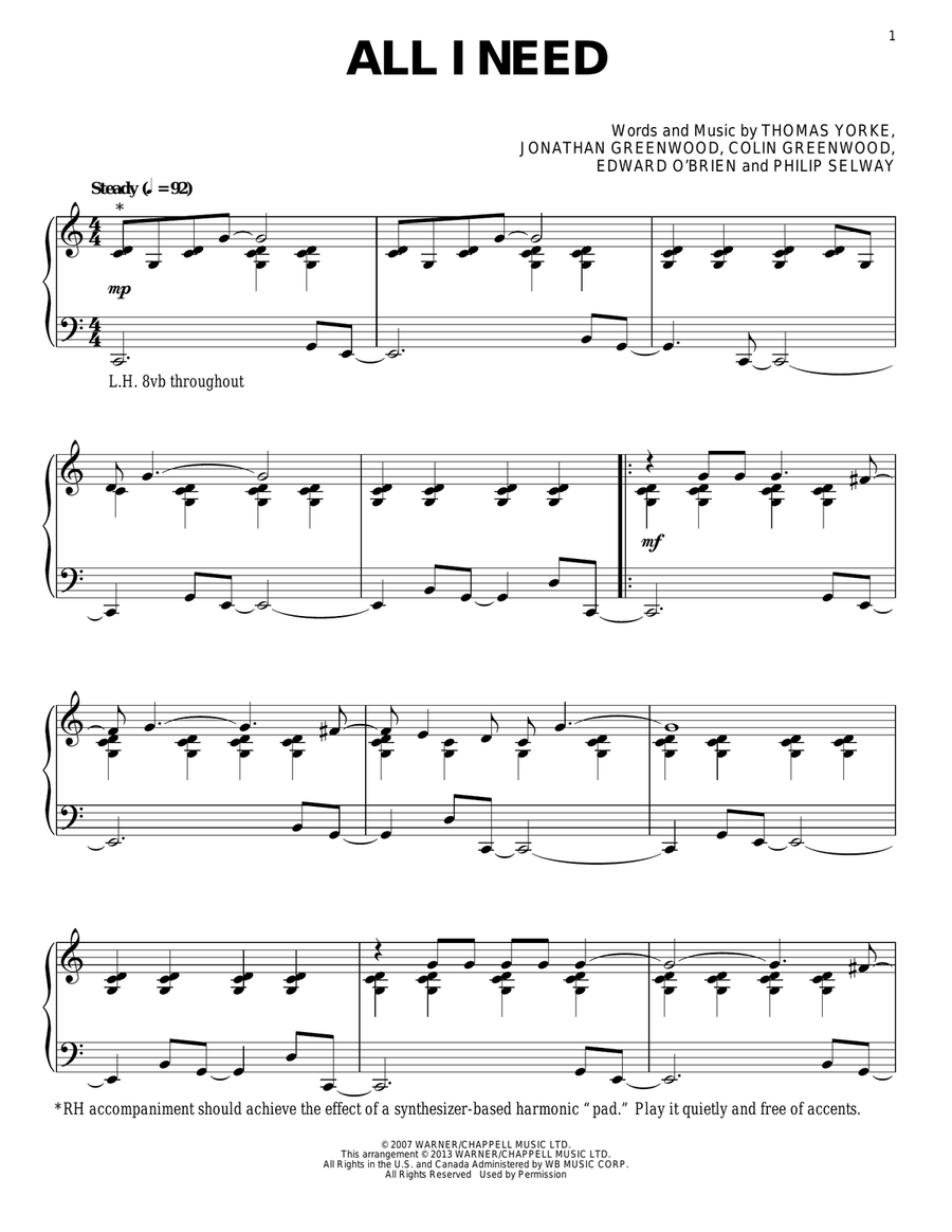 All I Need Piano Solo scores gallery preview page 1