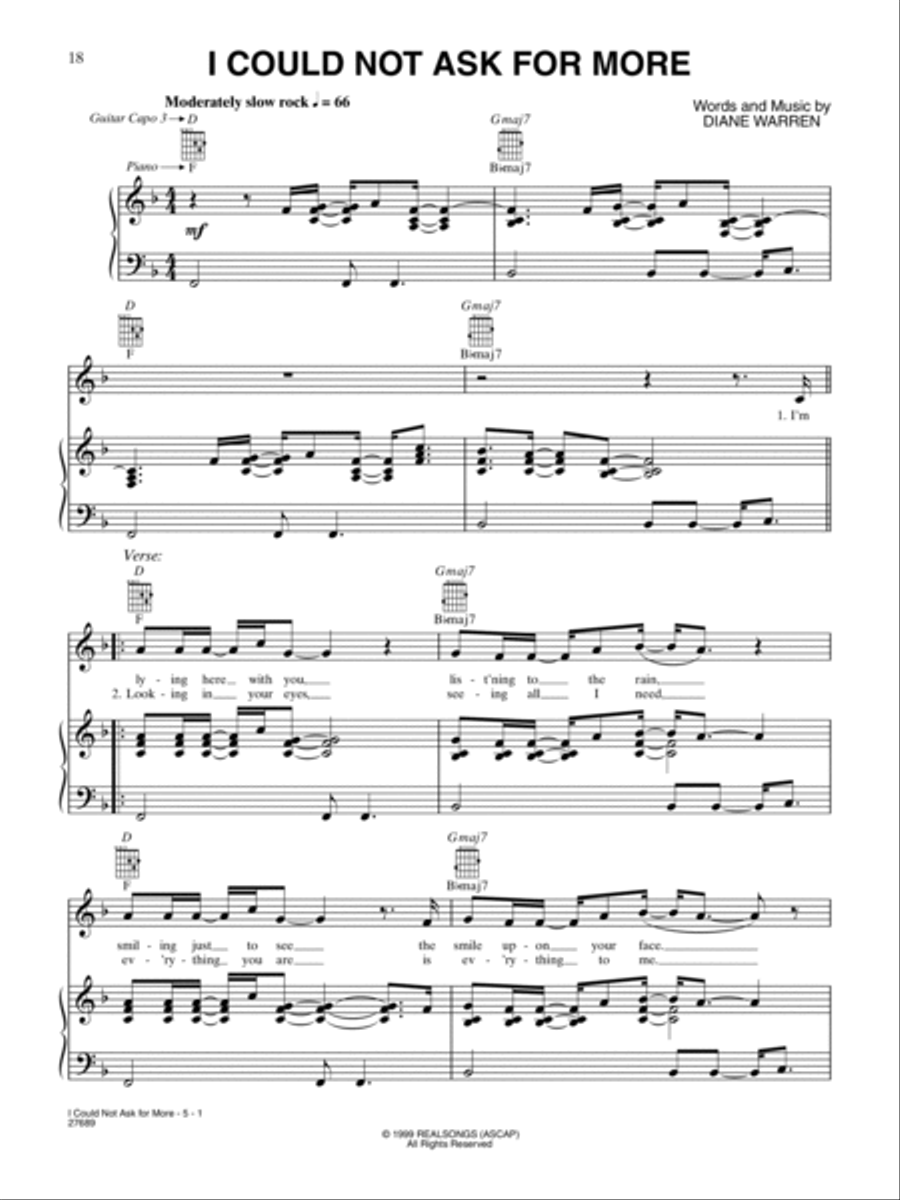 I Could Not Ask For More Piano, Vocal, Guitar scores gallery preview page 1
