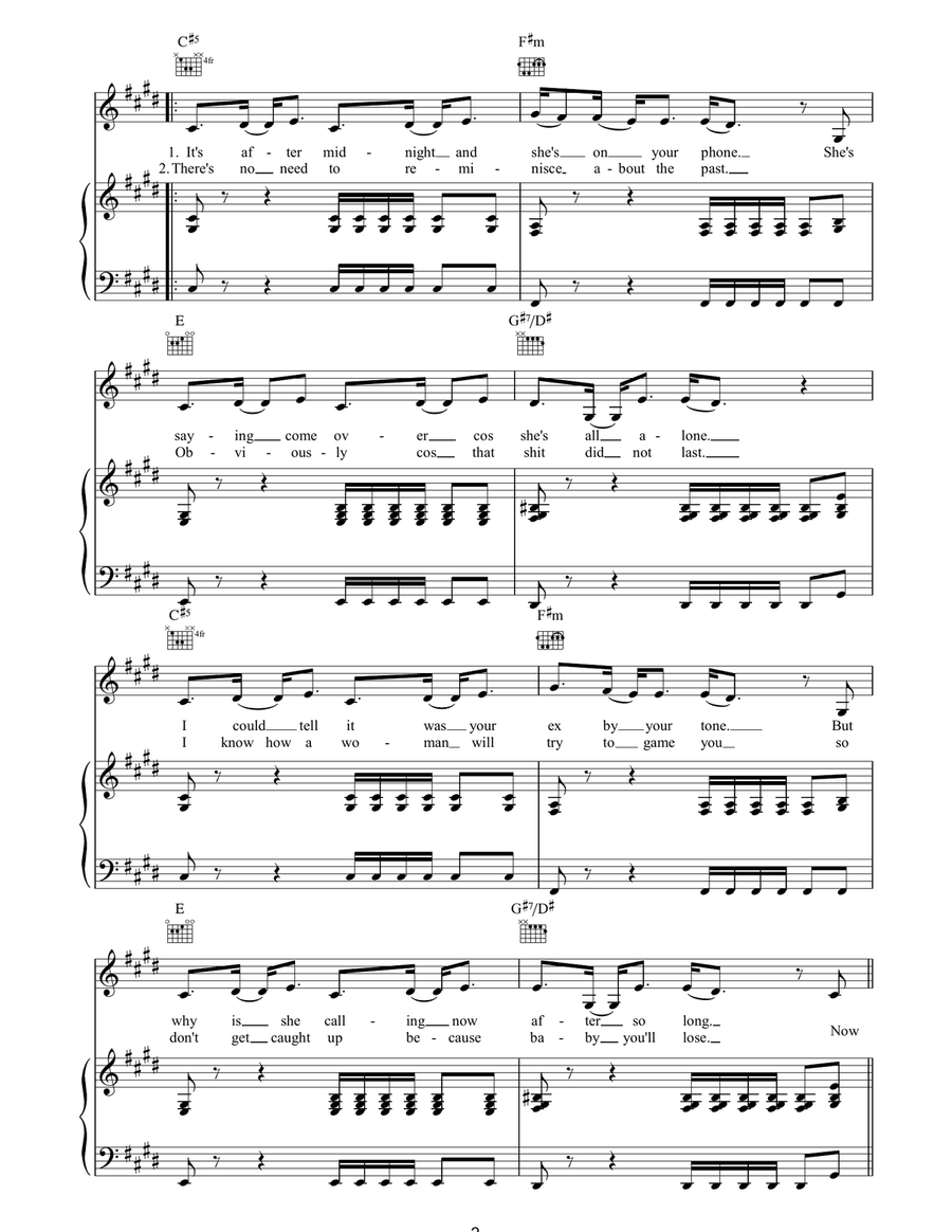 Case Of The Ex Piano, Vocal, Guitar scores gallery preview page 2