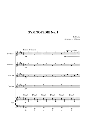 Gymnopédie no 1 | Saxophone Quartet | Original Key | Chords | Piano accompaniment |Easy intermediate